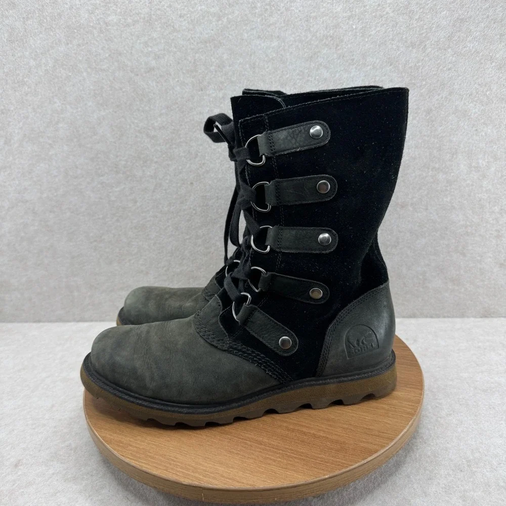 Sorel Boots Black Leather Suede Lace Up 8 Mid Calf Gorpcore Winter‎ Rugged Cozy